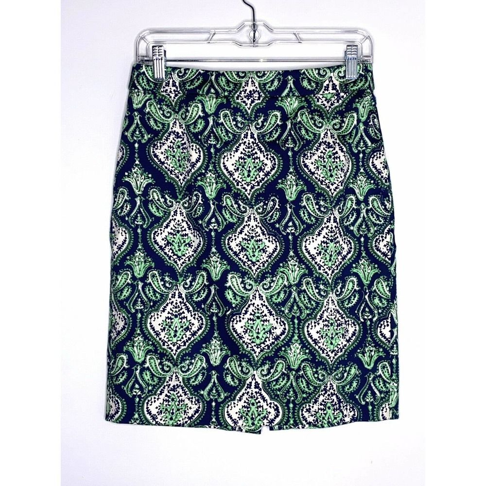 J Crew The Pencil Skirt Blue/Green Paisley Size 2 !